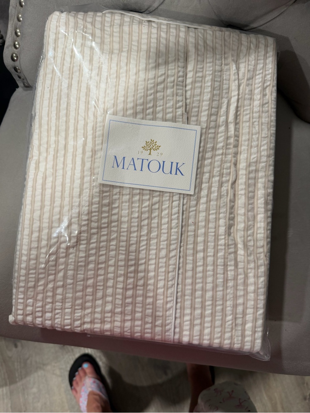 Matouk Neutral Striped Robe - Beige & White - Picture 4 of 4